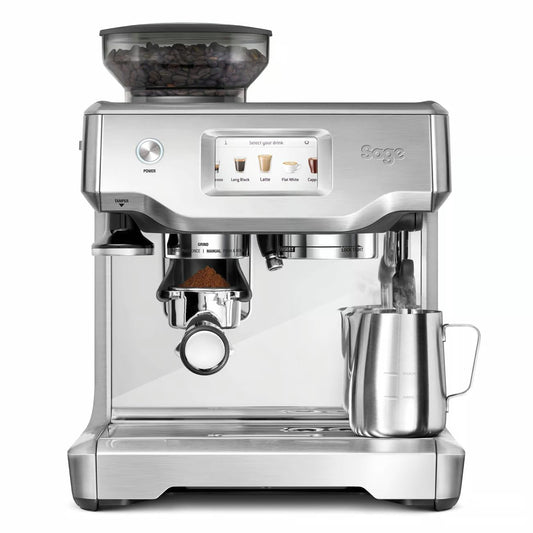 Sage The Barista Touch Siebträgermaschine - Gebürsteter Edelstahl. Espresso- & Milchschaumzubereitung via Touchscreen.
