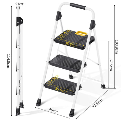 KINGRACK Trittleiter 3 Stufen, Klappleiter 150 kg, weiss