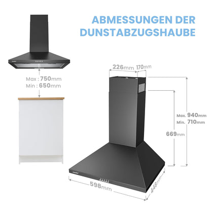 Comfee CH60A17EM400B Dunstabzugshaube 60 cm Umluft & Abluft Schwarz