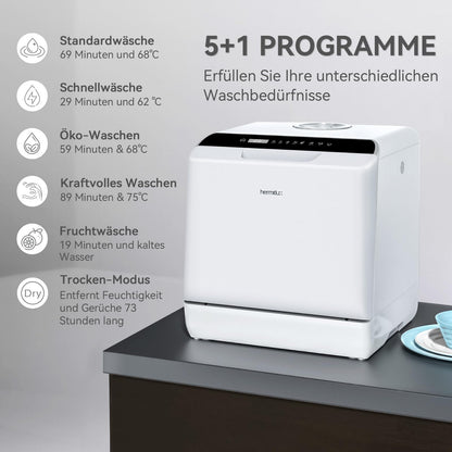 Hermitlux Mini Tischgeschirrspüler – mit/ohne Anschluss, Weiss