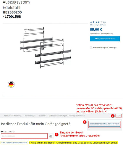 Bosch HEZ538200 Backofen-Teleskopauszug 2-fach Edelstahl