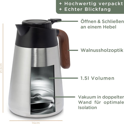 WALDWERK Thermoskanne 1,5 L – doppelwandige Edelstahl-Isolierkanne