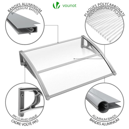 VOUNOT Vordach Haustür 120 x 80 cm aus Aluminium und Polycarbonat