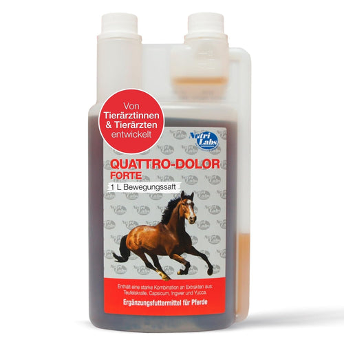 NutriLabs Quattro-Dolor forte Bewegungssaft Teufelskralle Pferd 1 L: Brauner Saft in Flasche. Unterstützt die Gelenke von Pferden.