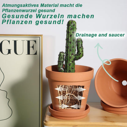 vensovo Terrakotta-Blumentopf 20 cm mit Untersetzer, 2er-Set