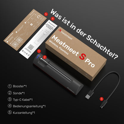 Meatmeet S Pro Fleischthermometer kabellos mit Bluetooth, 6 Sensoren