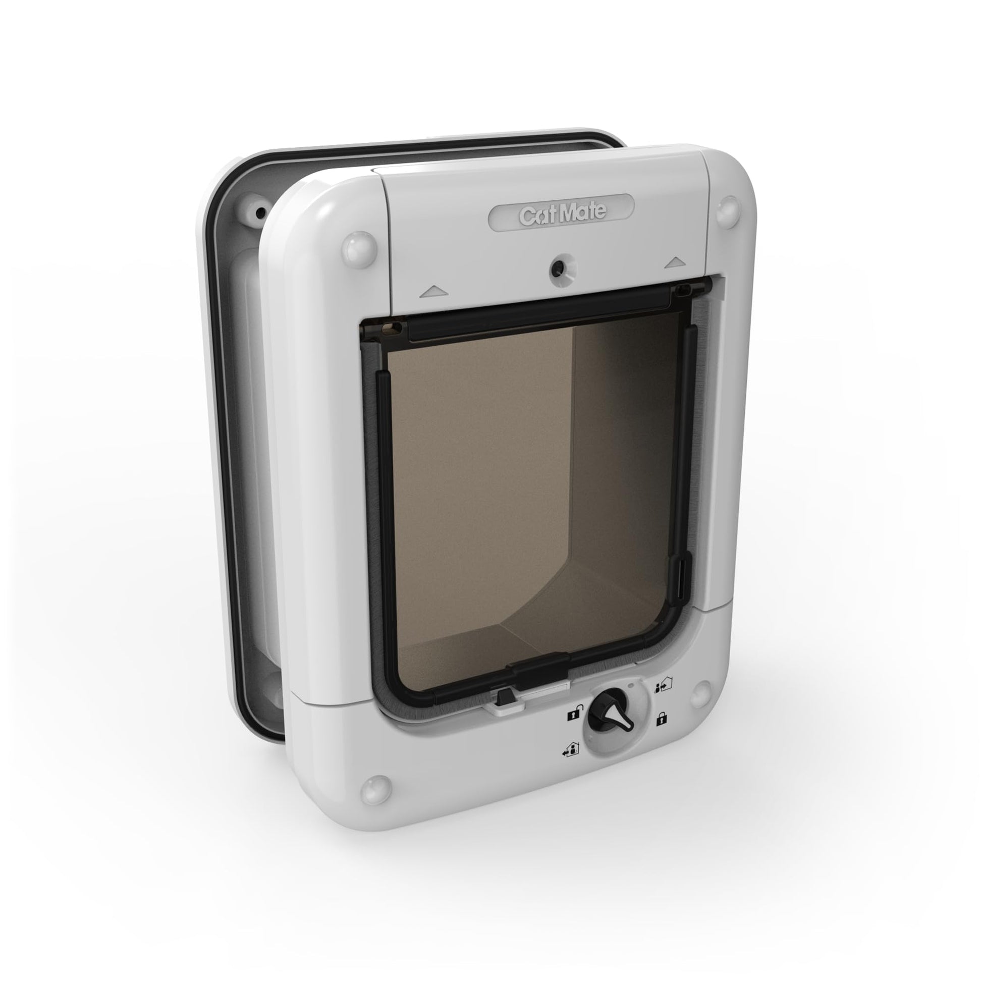 Cat Mate Mikrochip-Aktivierte Katzenklappe 360 – Weiss. Rechteckige, weiße Katzenklappe für selektiven Zugang registrierter Katzen.