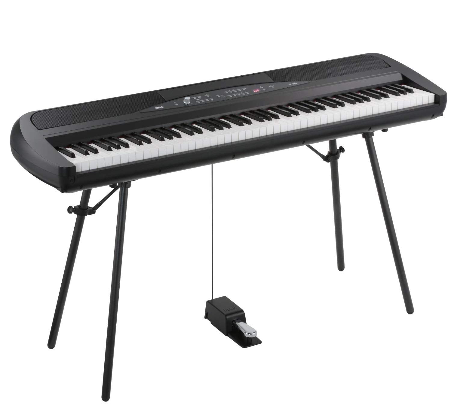 Korg SP-280 Digitalpiano 88 Tasten m. Ständer Schwarz. Schwarzes Digitalpiano mit 88 Tasten und Ständer für Musikpraxis.
