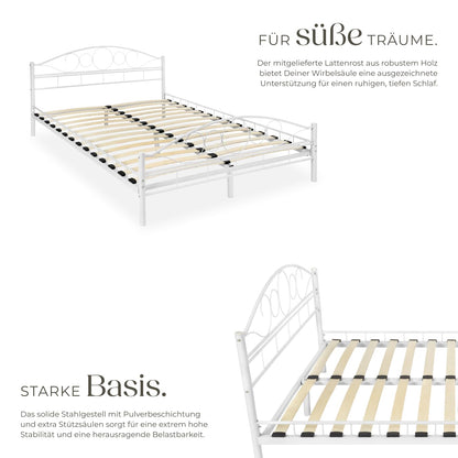 tectake® Metallbett Doppelbett mit Lattenrost 200x140cm Weiss