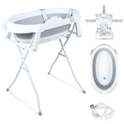 Ansobea Faltbare Baby-Badewanne mit Ständer – Grau