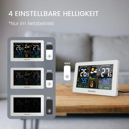 Newentor Wetterstation Funk - mit 2 Aussensensoren DCF weiss