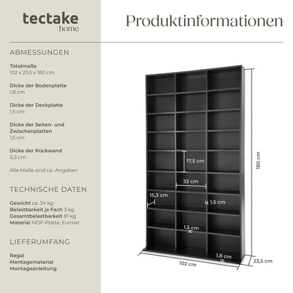 tectake Aufbewahrungsregal Offenes Standregal – schwarz