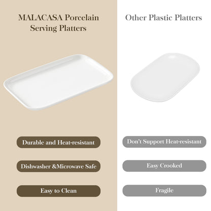 MALACASA Servierplatten Set, 4-teilig, Porzellan, 30 x 18 cm, weiss