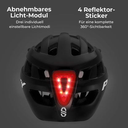 PUKY Helmet M Kinderhelm Schwarz, 54-58 cm, mit Licht-Modul