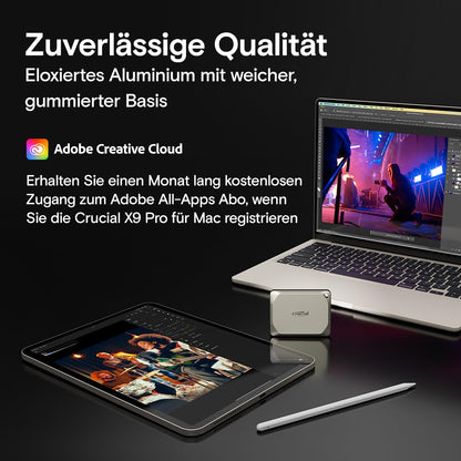 Crucial X9 Pro für Mac 4TB Externe SSD, USB-C 3.2, 1050 MB/s