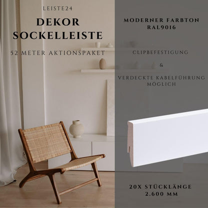 Leiste24 Sockelleisten All Inclusive Paket - 52m 60mm Weiss
