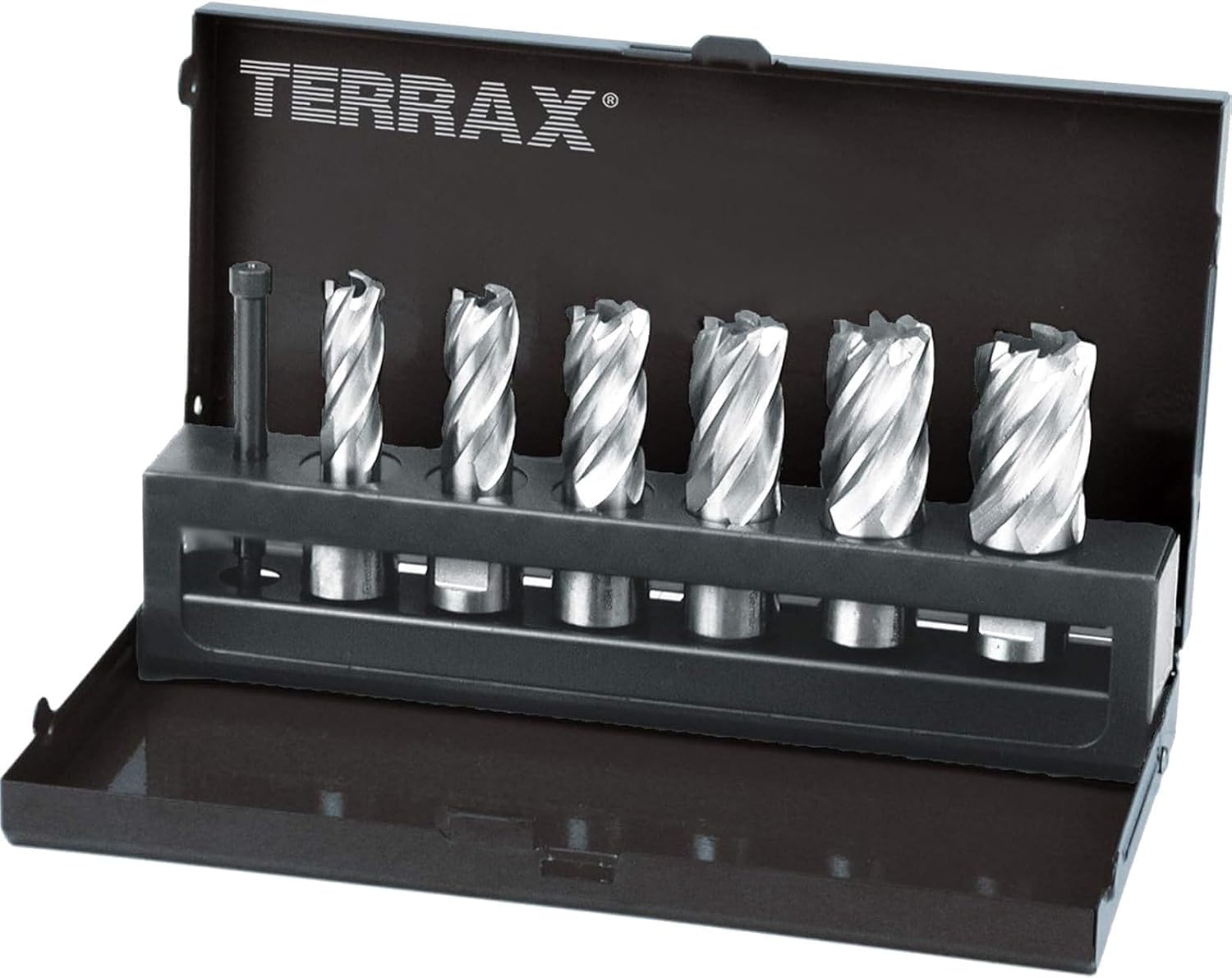 TERRAX Kernbohrer-Satz HSS 7tlg. - A108820, silbergraue Bohrer für präzise Bohrungen in Metall und Werkstoffe.
