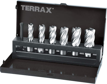 TERRAX Kernbohrer-Satz HSS 7tlg. - A108820, silbergraue Bohrer für präzise Bohrungen in Metall und Werkstoffe.