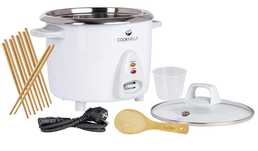 KeMar Reiskocher KRC-300 – 1.8L Weiss, Warmhaltefunktion. Zylindrisches Modell gart Reis automatisch und hält warm.