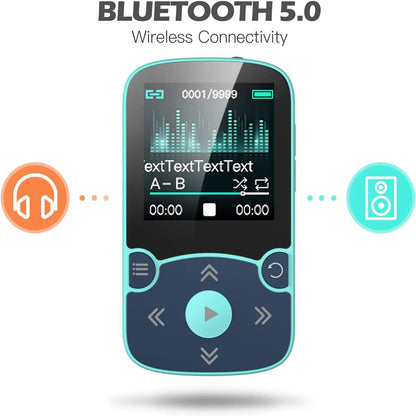 AGPTEK MP3-Player Bluetooth 32GB mit Clip, 1,5-Zoll-Display, Blau