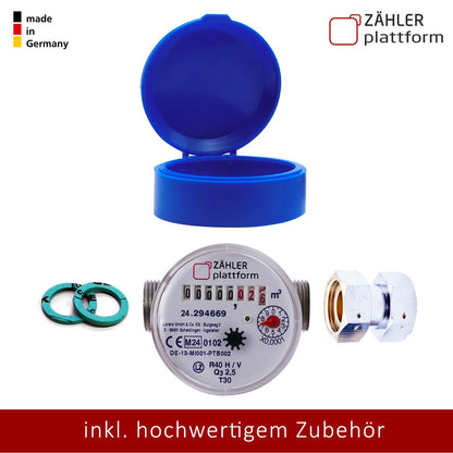 ZÄHLER plattform Wasserzähler Garten geeicht 2026 Wasseruhr MADE IN GERMANY Gartenwasserzähler Zapfhahn Qn 1,5 BL 80 mm 3/4 Zoll