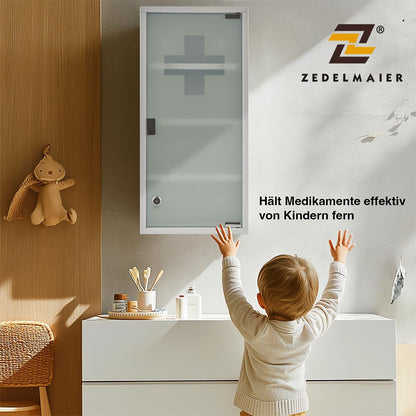 Zedelmaier Medizinschrank Edelstahl, abschliessbar, weiss, 4 Fächer