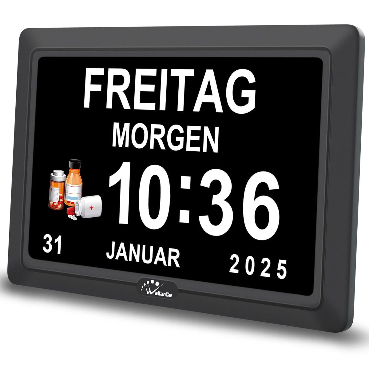 WallarGe Digitale Demenzuhr WSC701-B, 7-Zoll-Display, schwarz