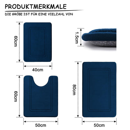 chakme Badezimmerteppich-Set 3-teilig, Memory-Schaum, navyblau