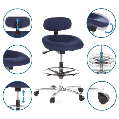 hjh OFFICE 608310 Arbeitsstuhl hoch – Stoff Blau