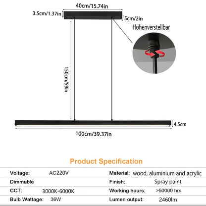 SENFAY LED Pendelleuchte Esstisch 100cm dimmbar schwarz Fernbedienung