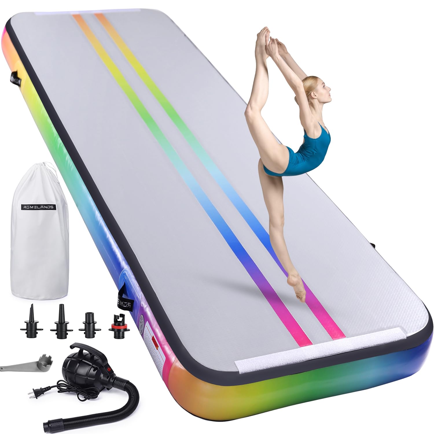 ROMELANDS Turnmatte Aufblasbar – 3M, 10 cm hoch. Rechteckiges Luftkissen für Gymnastik und Sprünge, bietet federnde Landung beim Training.