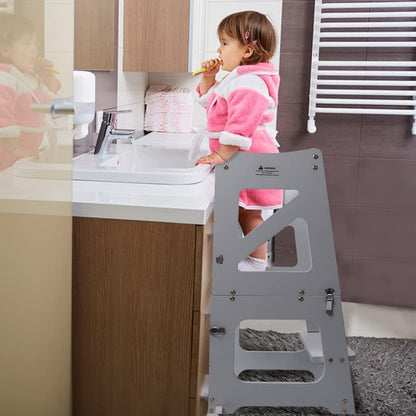 YOLEO 3 in1 Lernturm Montessori Kinderhelfer - Grau