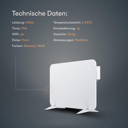 BR Bringer Metall Infrarotheizung 450W Wand/Standheizung – Smart Weiss