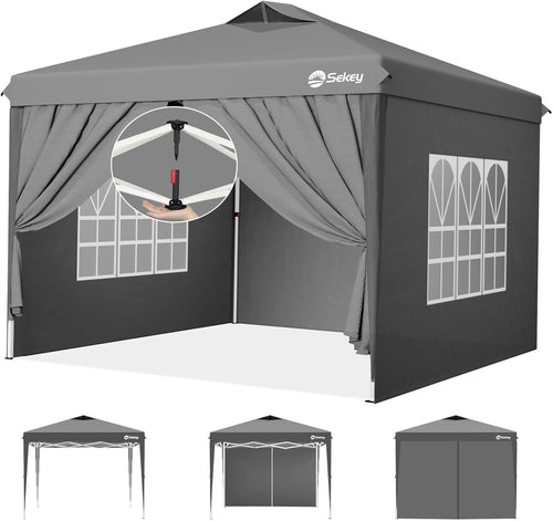Sekey Pop Up Pavillon 3x3 m, wasserdicht, mit Seitenwänden, grau als Sonnenschutz im Garten