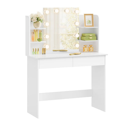 WOLTU Schminktisch Frisiertisch – LED, Weiss, 2 Schubladen