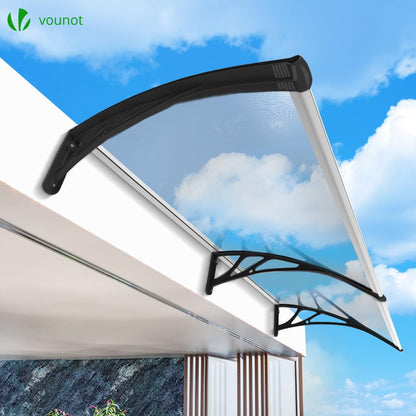 VOUNOT Vordach Haustür Pultvordach 200x80 cm Transparent/Schwarz