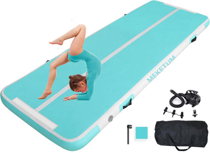 MEKETUM Air Track Turnmatte 3m, aufblasbare Gymnastikmatte, Grün – für Gymnastik und Tumbling