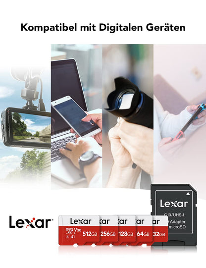 Lexar microSD Speicherkarte 32GB, 3er-Pack mit SD-Adapter, UHS-I U3