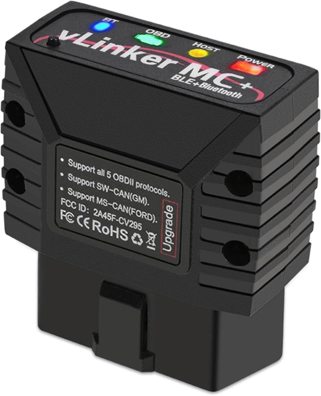 vLinker MC+ Mini Bluetooth OBD II Auto Diagnose Scanner – iOS/Android: Kleiner, schwarzer OBD-II-Stecker zur Fahrzeugdiagnose.