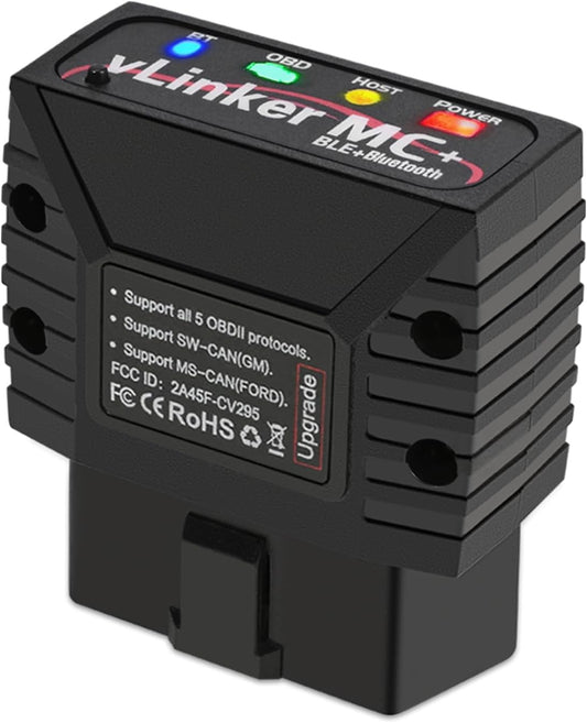 vLinker MC+ Mini Bluetooth OBD II Auto Diagnose Scanner – iOS/Android: Kleiner, schwarzer OBD-II-Stecker zur Fahrzeugdiagnose.