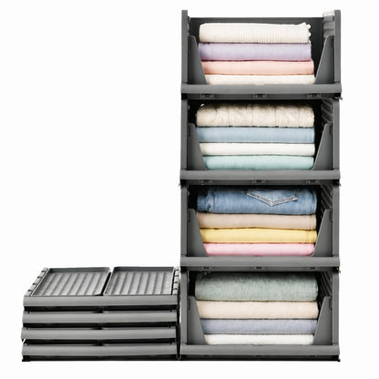 RMAN Kleiderschrank Organizer 4er Set, stapelbare Schubladenbox, grau aus PP-Kunststoff mit Gleitschiene