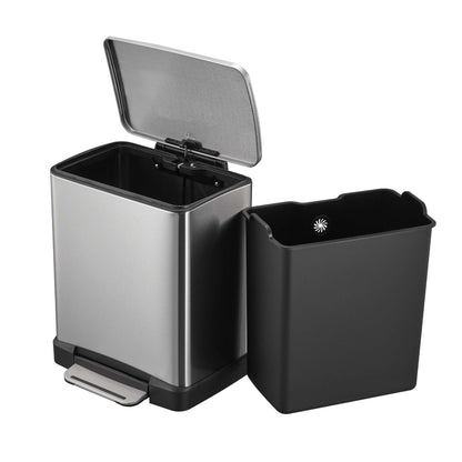 EKO E-Cube Tretmülleimer Küche Edelstahl 20L Matt Silber