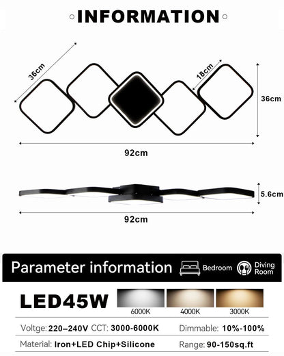 LED Deckenleuchte Dimmbar 45W - Schwarz 92cm Rechteckig