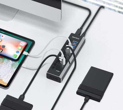 RSHTECH USB 3.0 Hub aktiv 10-Port Aluminium mit 36W Netzteil, RSH-A10