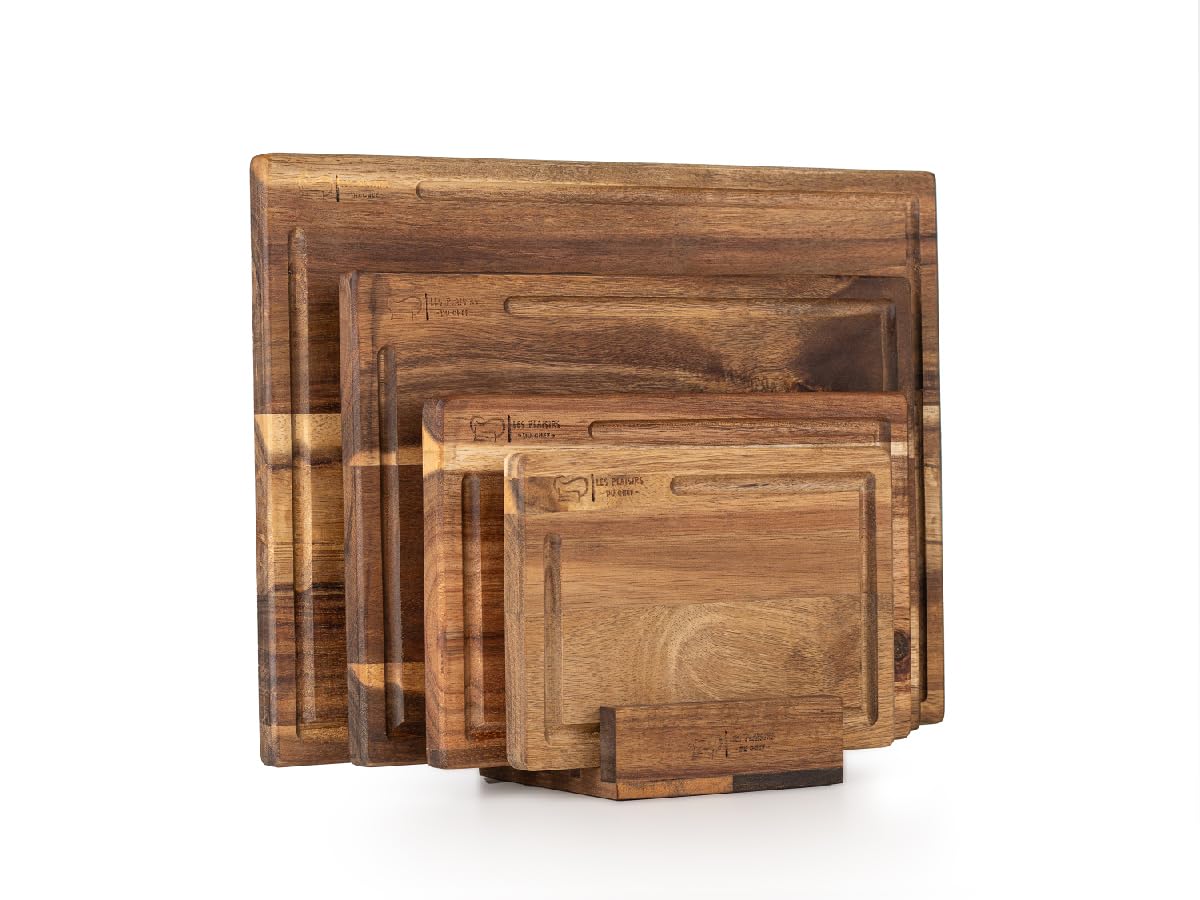 Les Plaisirs Du Chef Schneidebrett Set – 4-teilig Akazienholz. Rechteckige Bretter, Naturfarben, zum Schneiden & Servieren von Speisen.