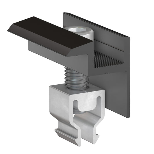 DoitBau Klickfix PV Endklemme Modulklemme Solar - 30-40mm Schwarz. Rechteckige, schwarze Klemme zur seitlichen Befestigung von PV-Modulen mit 30-40mm Rahmenstärke.