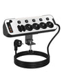 HoniHom Tischsteckdose 6-fach mit USB-C PD 20W, einzeln schaltbar in Schwarz mit Edelstahl-Frontplatte und Tischklemme