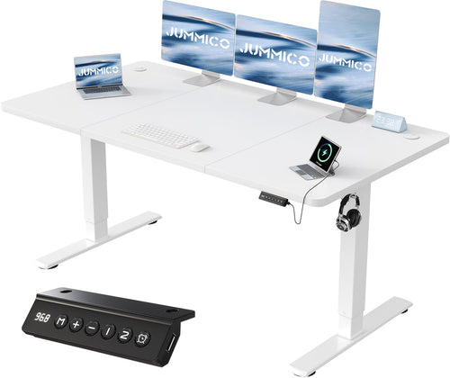 JUMMICO Steh-Sitz Schreibtisch Elektrisch - 160x70cm Weiss USB