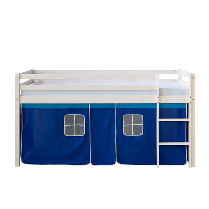 Homestyle4u Kinder Hochbett 90x200 Weiss Blau mit Treppe