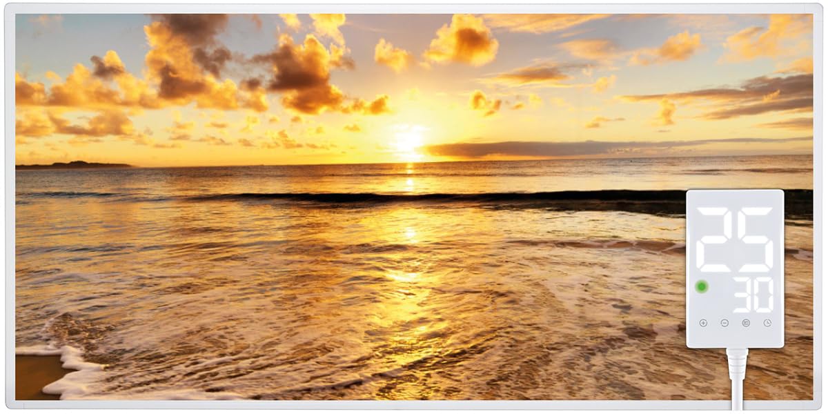 Heidenfeld HF-HP105 Infrarot Heizkörper - 800W Strand: Rechteckige Heizplatte mit Strandmotiv. Strahlt 800W Infrarotwärme zur Raumbeheizung ab.